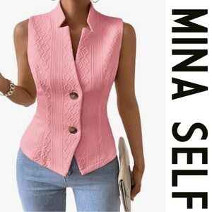 MINA SELF Pink Brown Textured Button-Front Vest Top XL NWT Feminine Professional